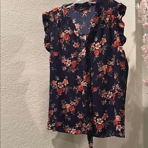 Sweet Rain Pink and Blue Sleeveless Ruffled Blouse